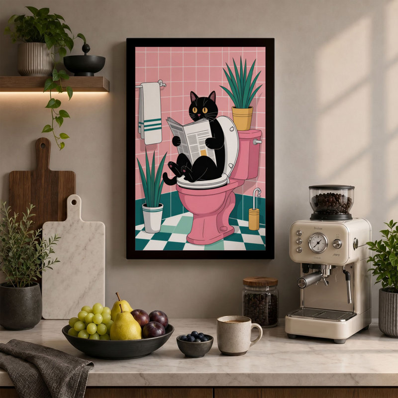 Cat on Throne Modern - Wrapped Canvas, 30x20 - 76.2 x 50.8 cm, Sage Border