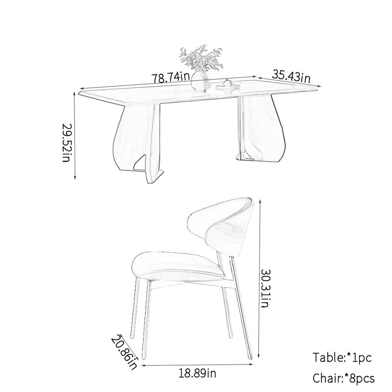 Retro walnut dining table sets, 29.52"H x 78.74"L x 35.43"W