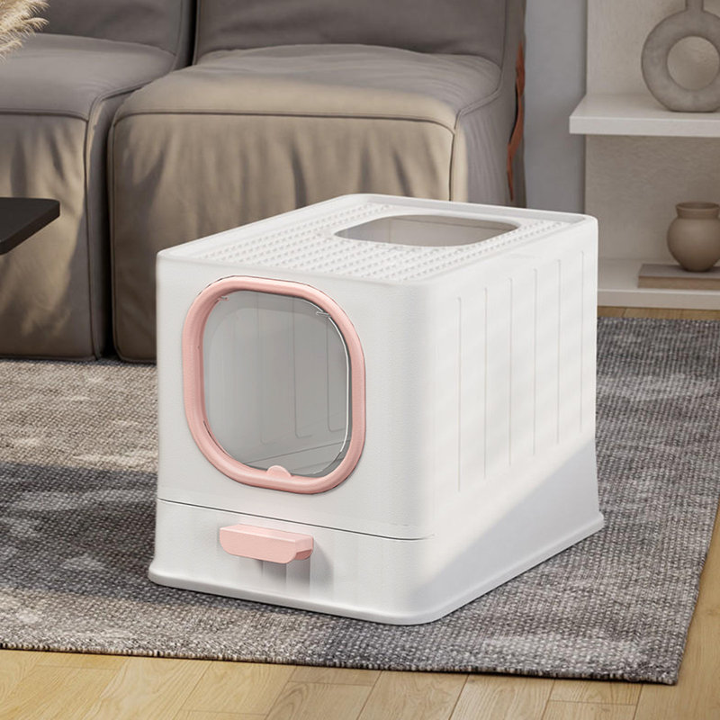 Waycross Plastic Standard Cat Litter Box with 2 Entry Doors, Pink