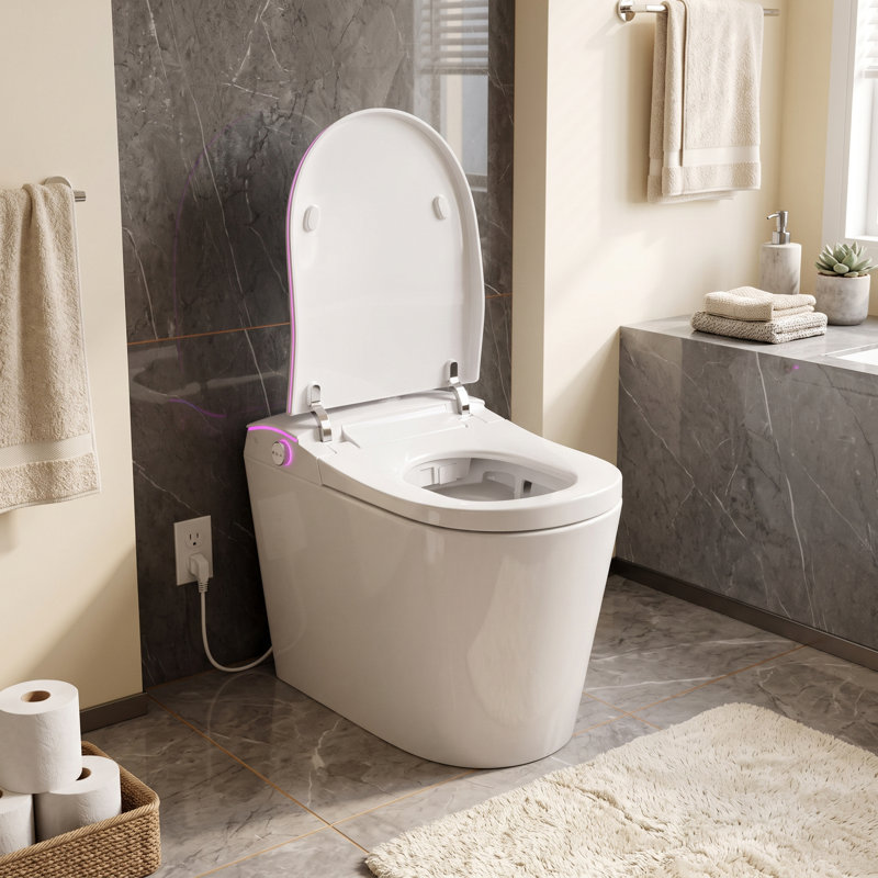 Toilette intelligente à bidet avec eau chaude instantanée, couvercle automatique, siège chauffant et séchoir à air chaud
