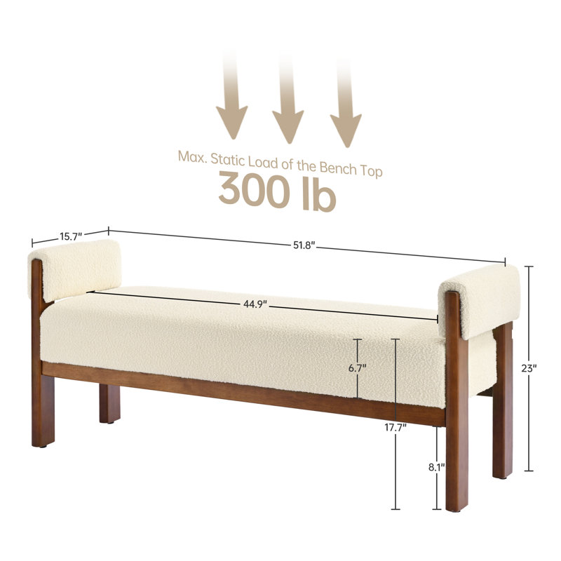 Modern Upholstered Bench Bed End Ottoman, Cream Boucle