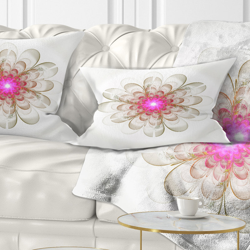 Coussin décoratif simple imprimé floral blanc et rose