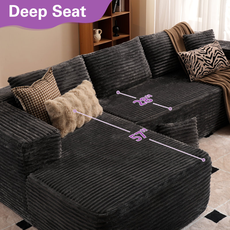 Cozza Sectional Sleeper Sofa, Convertible Compression Couch With Bean Bag Chair For Living Room, Gray, Left Hand Facing