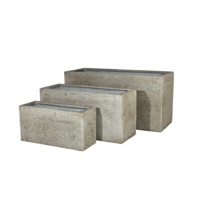 Pot de fleurs extra large en fibre de verre légère Stone Box, lot de 3 - Intérieur/Extérieur