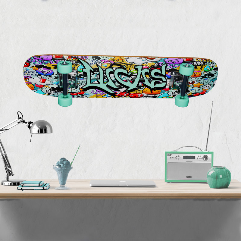 Custom Name Skateboard Wall Decal, Personalized Peel and Stick Skateboard Décor Sticker, 11" H x 40" W, Yes