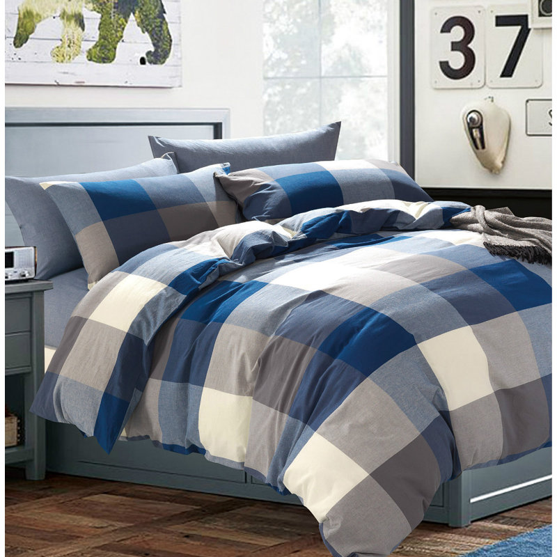 Ensemble de housse de couette en coton lavé de 3 pièces Buffalo, Bleu royal, Housse de couette grand et 2 taies décoratives