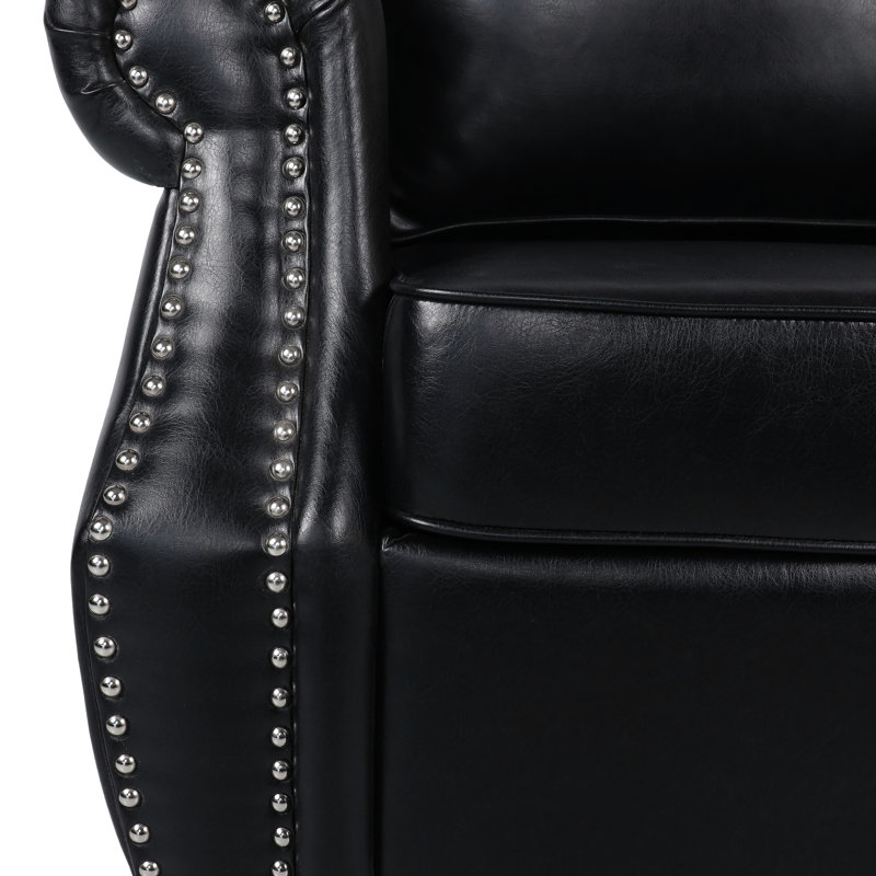 Fauteuil club en PU noir, décor clouté roulé, mobilier contemporain et fonctionnel avec garniture confortable