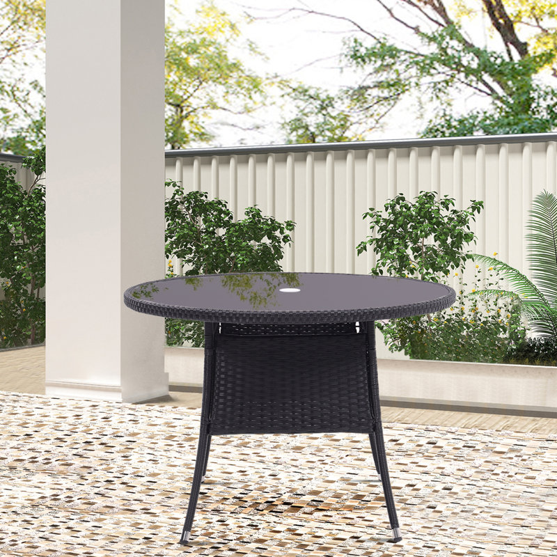 Kinchen Round Metal Outdoor Dining Table With Umbrella Hole , 105cm cm W 105cm cm D, Black