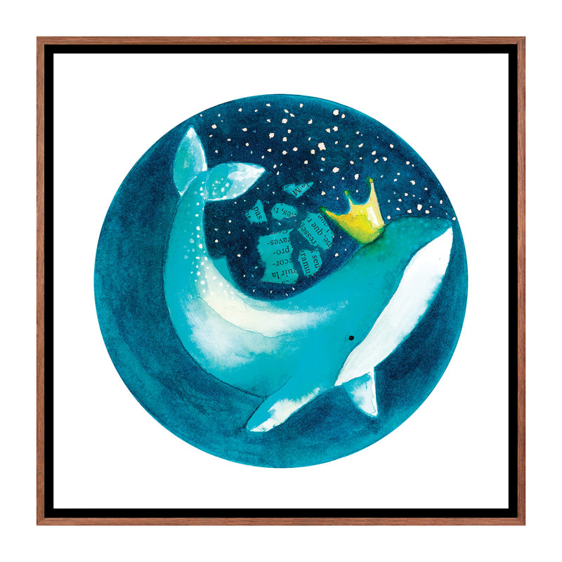 Baleine magique II - impression, Toile avec cadre brun, Pas de tapis, H 26 po x l 26 po x P 1,5 po