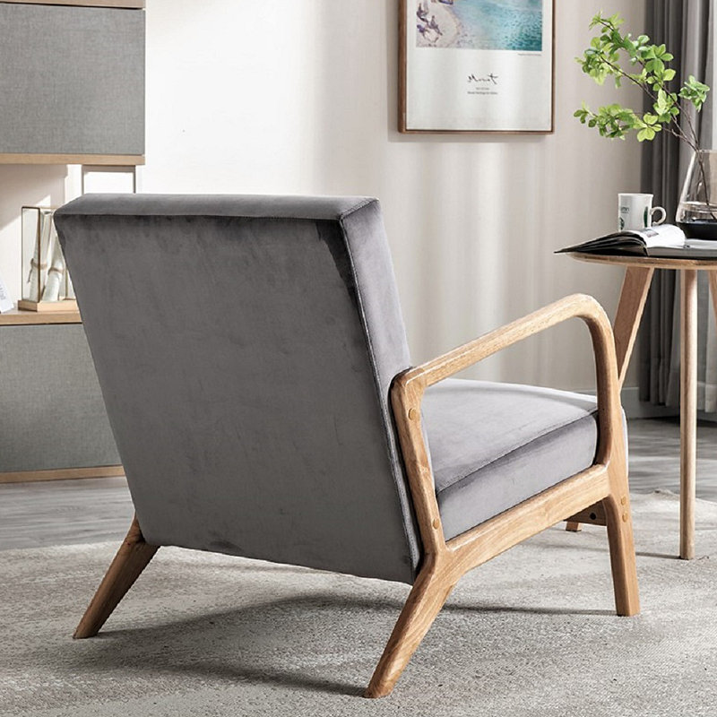 Fauteuil d'appoint à cadre ouvert avec coussins moelleux et tissu velours Classic Mid Century Modern, Gris
