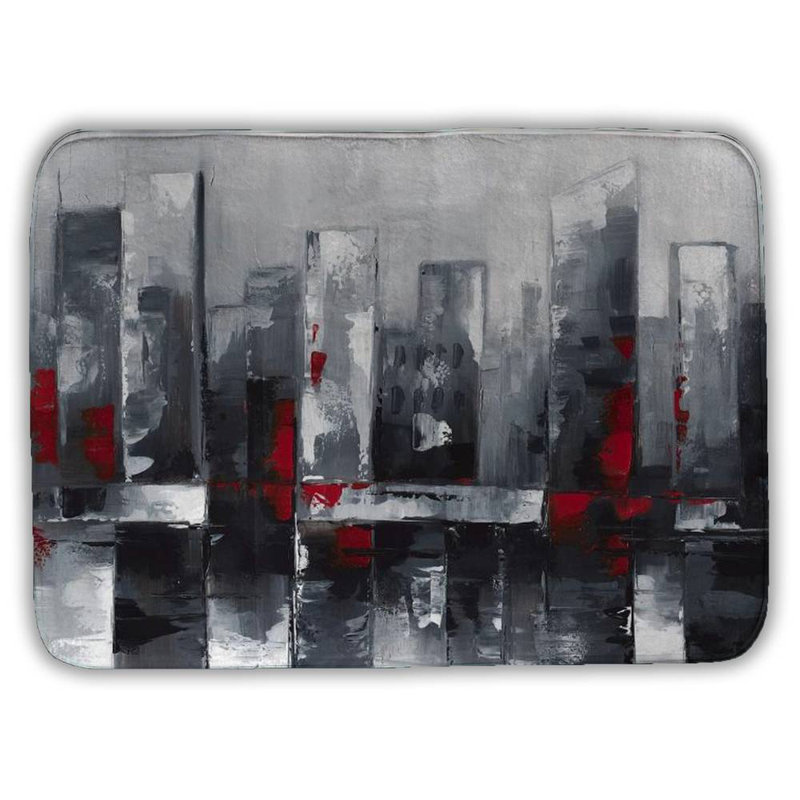 Abstract cityscape Bath Mat with Non-Slip Backing - Quick Dry Memory Foam Bathroom Rug - Absorbent - Modern Plush Spa-Style - Machine Washable