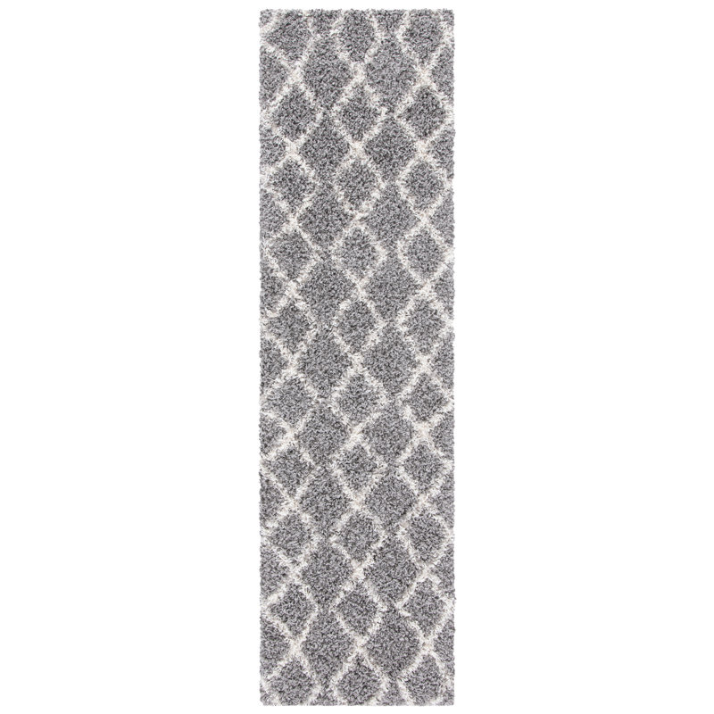 Tapis géométrique gris / ivoire, Tapis de couloir 2 pi 2 po x 8 pi