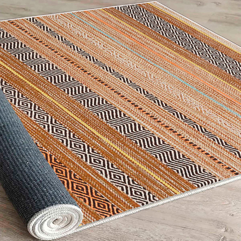 Machine Washable Area Rug, 100% Cotton, 31.5 x 47.2 inches | Antibacterial with Non-Slip PVC Underside, 0.3 in Pile Height, 0.3 in Total Thickness | Elegant Cream, Orange, Yellow, Blue & Black Design, Perfect for Living Room & Bedroom