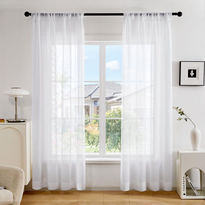 Deedre Sheer Curtain Single Panel, Pure White, 100" W x 108" L