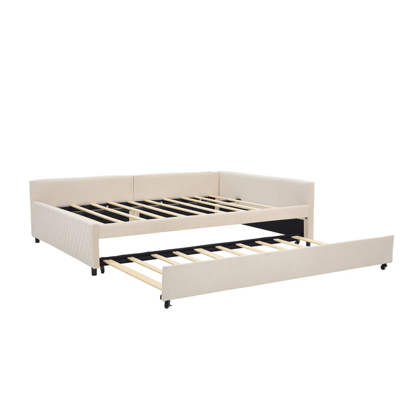 Structure de lit de jour en velours avec lit gigogne simple pour chambre à coucher et salon, Beige
