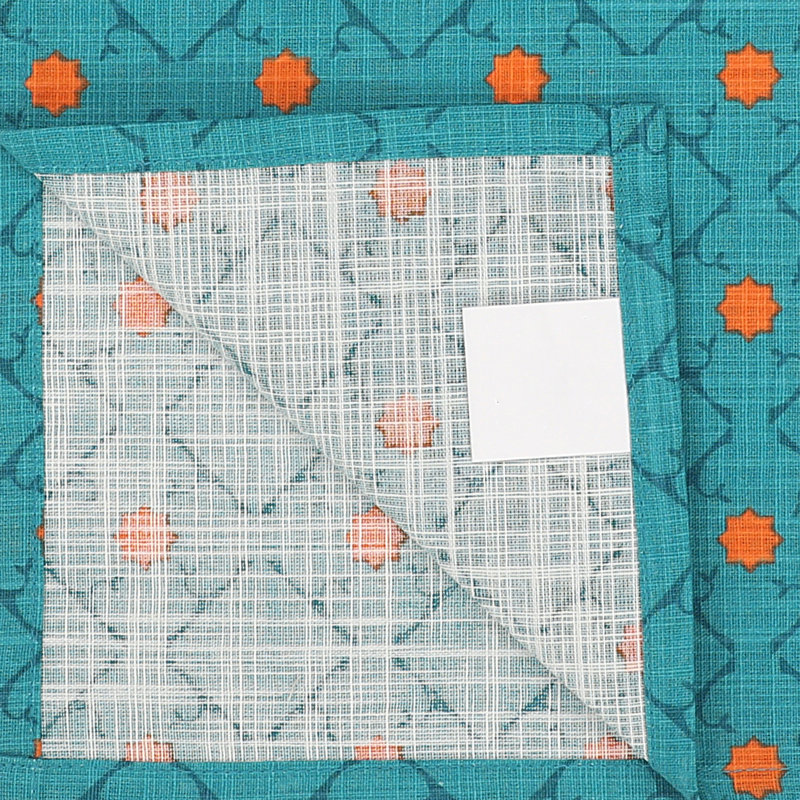 Serviettes de table 100% coton à imprimé multicolore, Bleu sarcelle / orange