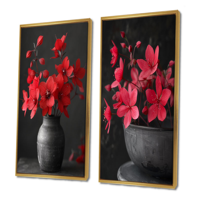 Ensemble de 2 pièces d'art mural rouge et gris fuchsia I - Fuschia, H 28 po x l 24 po, Impression encadrée, Or