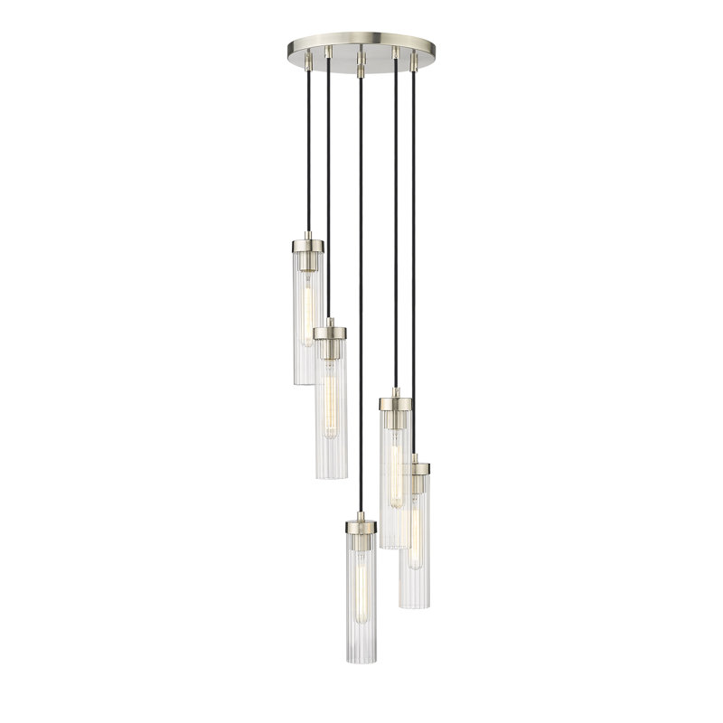 Mortola 5 - Light Dimmable Geometric Chandelier, Brushed Nickel