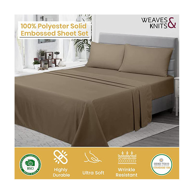 Microfiber Solid Colour Sheet Set, California king Sheet Set, Sand