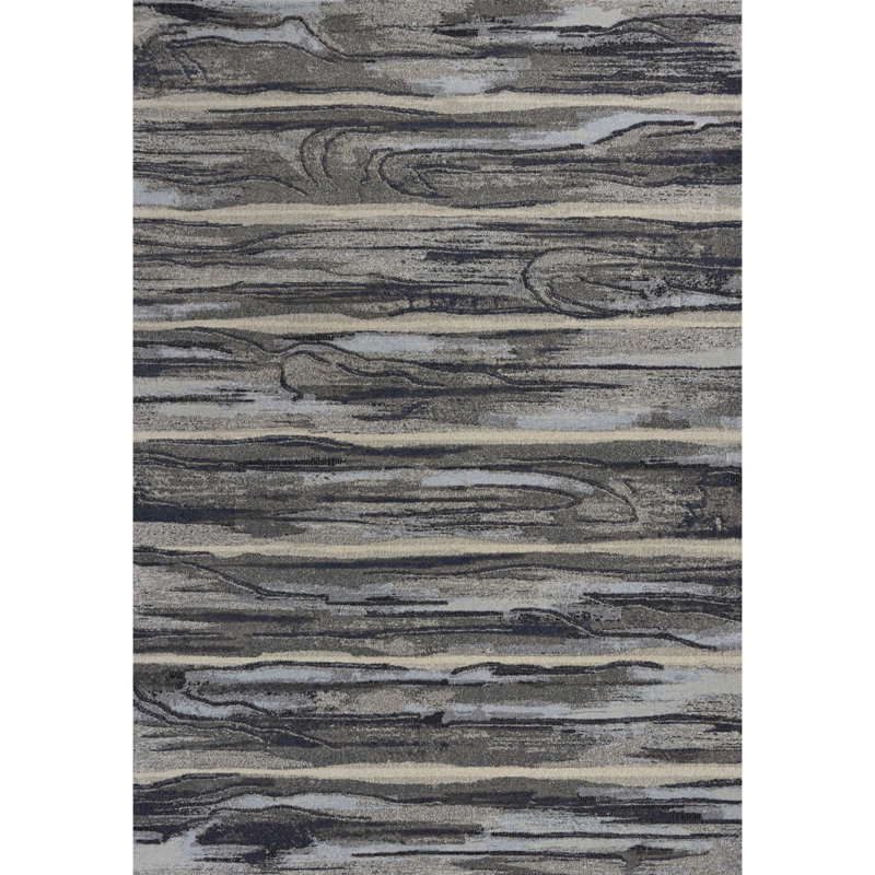 Tapis gris à motif abstrait brossé, Rectangle 5 pi 3 po x 7 pi 7 po