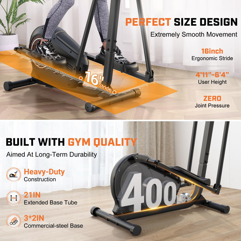 Elliptical Training Machines For Home Gym With Pulse Rate Grips, Lcd Monitor, Black