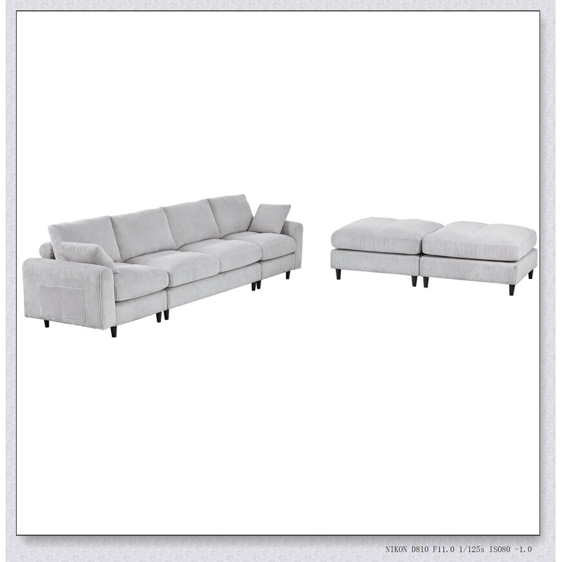 Canapé modulaire en U / en L avec repose-pieds et coussins surdimensionnés Modern, Beige
