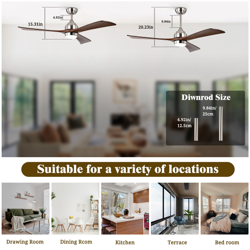 52" Ceiling Fan With Lights Remote Control,quiet Dc Motor 3 Blade Ceiling Fans 6 Speed Levels,reversible Ceiling Fan, For Patio Living Room, Bedroom, Office,indoor.