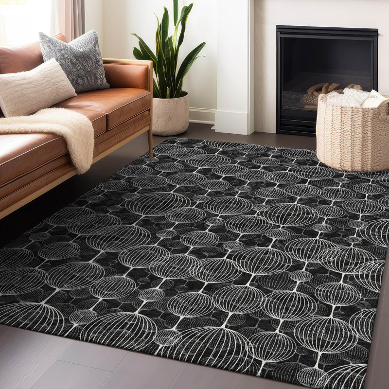 Premium Machine Washable Prisco Black Rug, Rectangle 10' x 14'