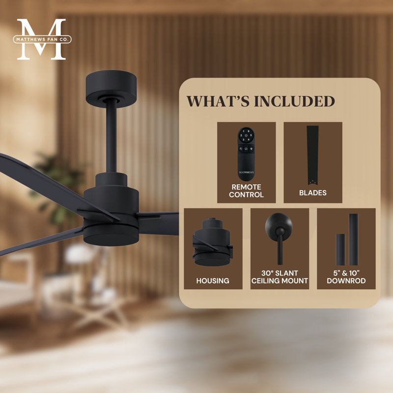 Alessandra Outdoor Downrod Ceiling Fan, Matte Black, Matte Black