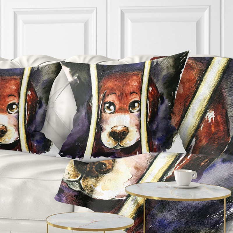 Sad Dog in Animal Shelter - Coussin imprimé animal, 16 po x 1 po, Coussin décoratif