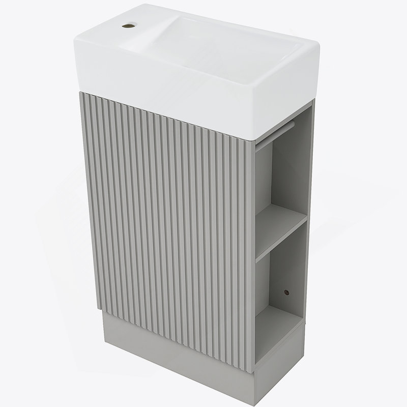 Meuble-lavabo de salle de bain avec lavabo, meuble-lavabo avec tablette, orientation gauche ou droite, Gris