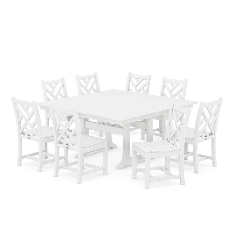 Chippendale 9-Piece Farmhouse Trestle Dining Set, White