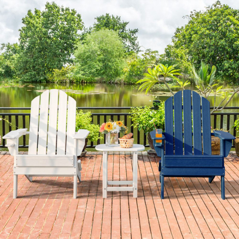 Chaise de patio pliable résistante aux intempéries avec porte-gobelet intégré, Bleu marine