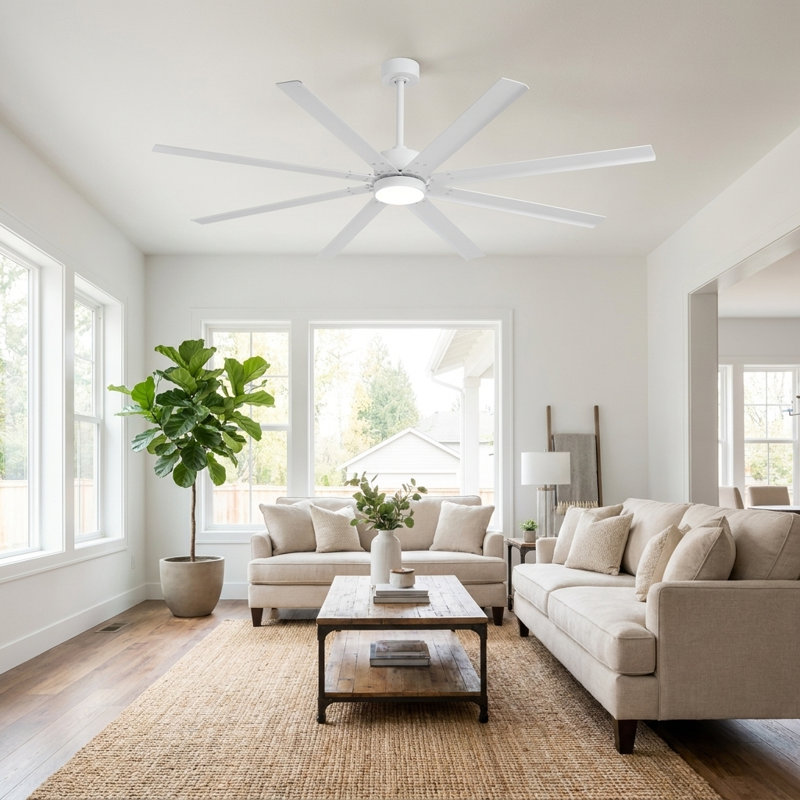 Industrial Ceiling Fan With Light, 8 Aluminum Blades, Dc Motor, Remote & Smart App Control, Dimmable Led, Reversible For Large Rooms