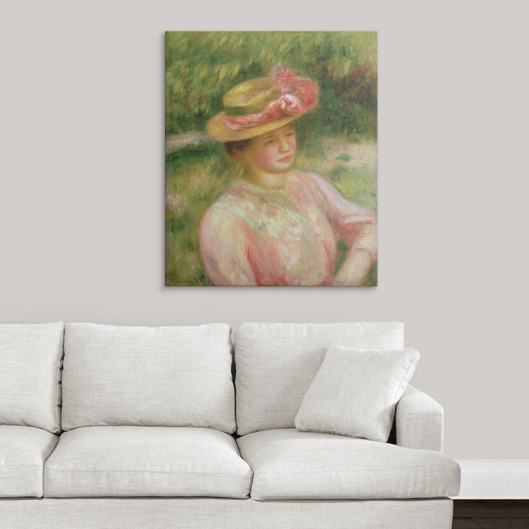 «The Straw Hat, 1895» par Pierre-Auguste Renoir, reproduction d'art, H 30 po x l 24 po x P 1,25 po, Toile