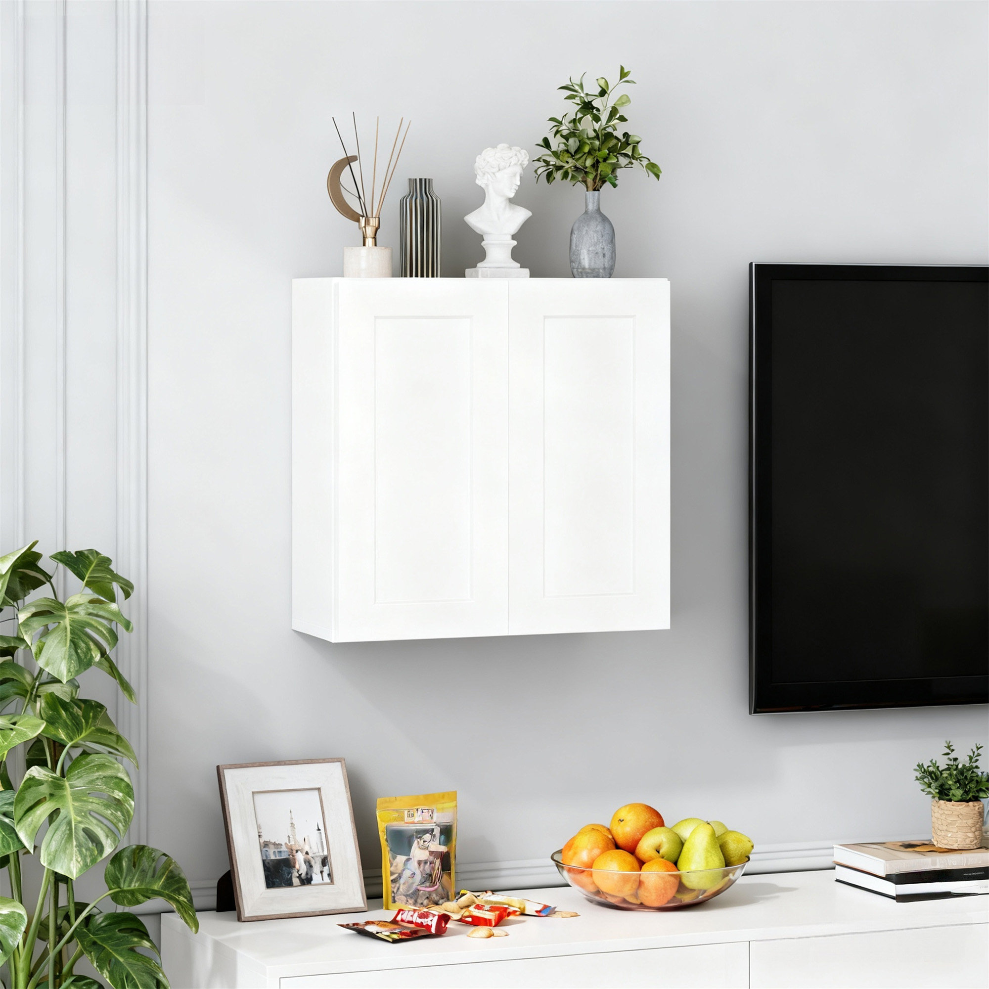 Ophelia & Co. 30 Inch White Shaker Double Door Wall Cabinet Solid Wood ...