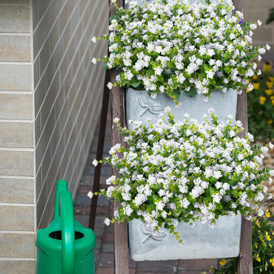 Fleurs artificielles d'extérieur résistantes aux rayons UV, 20 faisceaux de plantes florales réalistes pour le porche extérieur, boîtes de fenêtre, jardin, cour, intérieur de la table, blanc