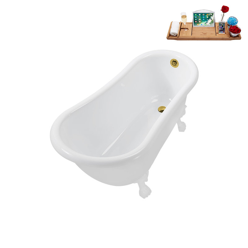 53.1'' x 25.6'' Soaking Acrylic Bathtub, Glossy White, Polished Gold