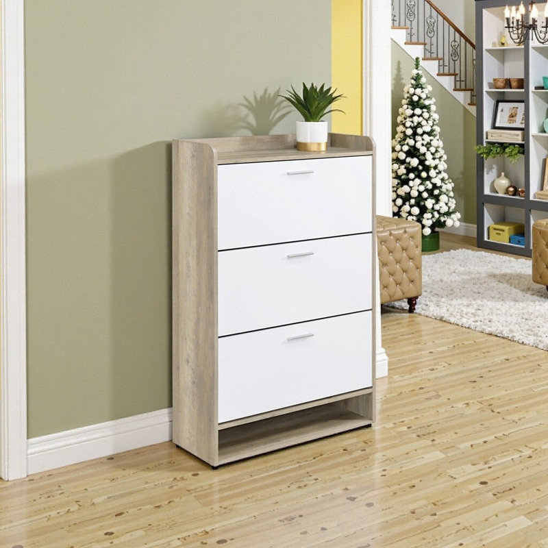 3-Tier Shoe Storage Cabinet 49.75" H X 31.5" W X 11.5" D Engineered Wood For Entryway & Hallway, White