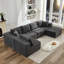 Canapé modulaire 106 po avec méridienne en L 106 po avec velours côtelé gris, sans assemblage-1481712707