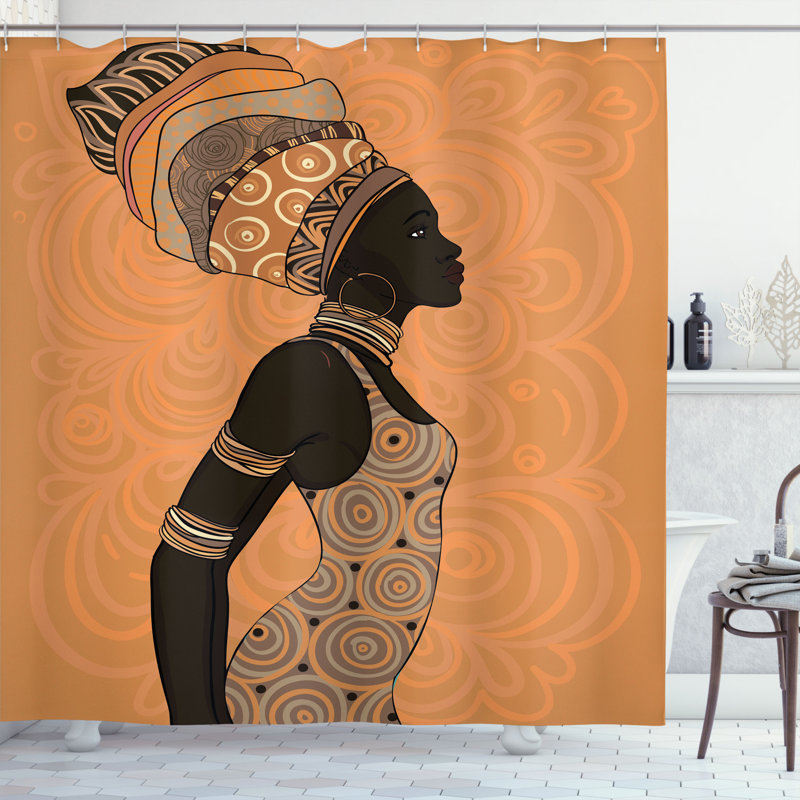 African Shower Curtain Set + Hooks, 70" H x 69" W