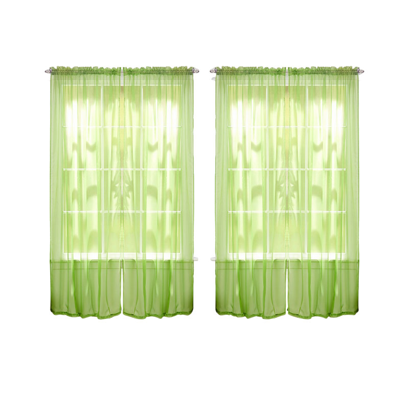 Solid Color Sheer Rod Pocket Curtain Panels, Lime Green