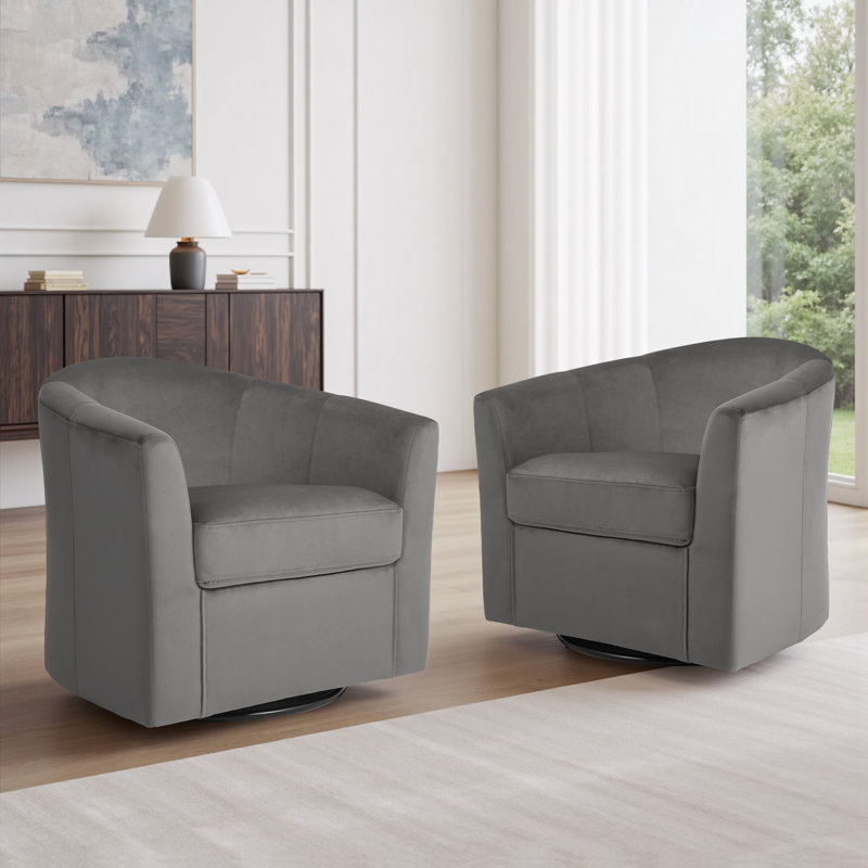 Chaise d'appoint rembourrée en velours pivotant avec dossier incurvé en velours (ensemble de 2), Gris