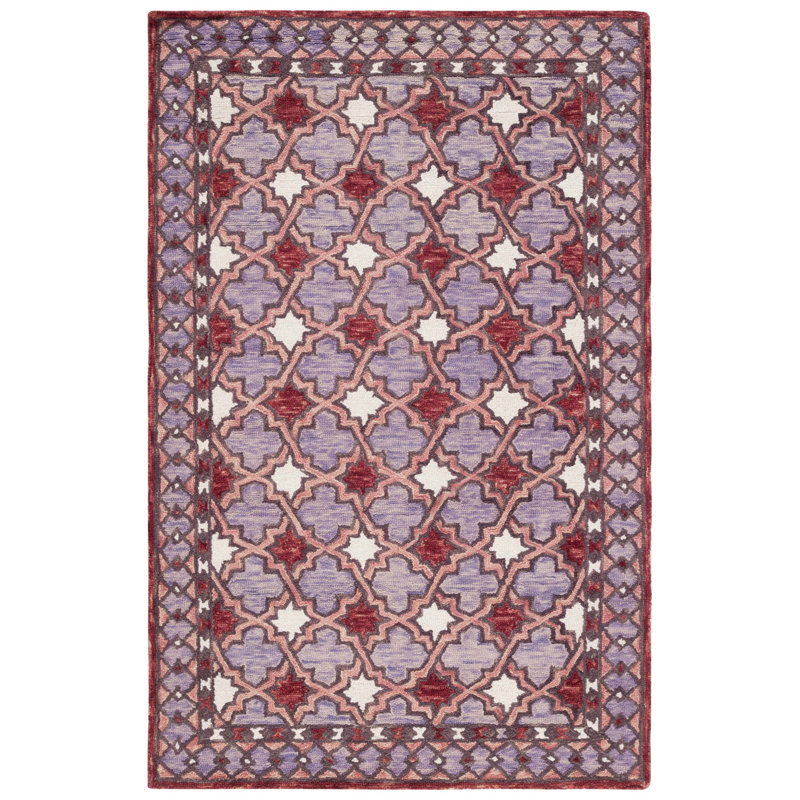 Hand Tufted Wool/Cotton Oriental Rug in Red/Pink, Rectangle 5' x 8'