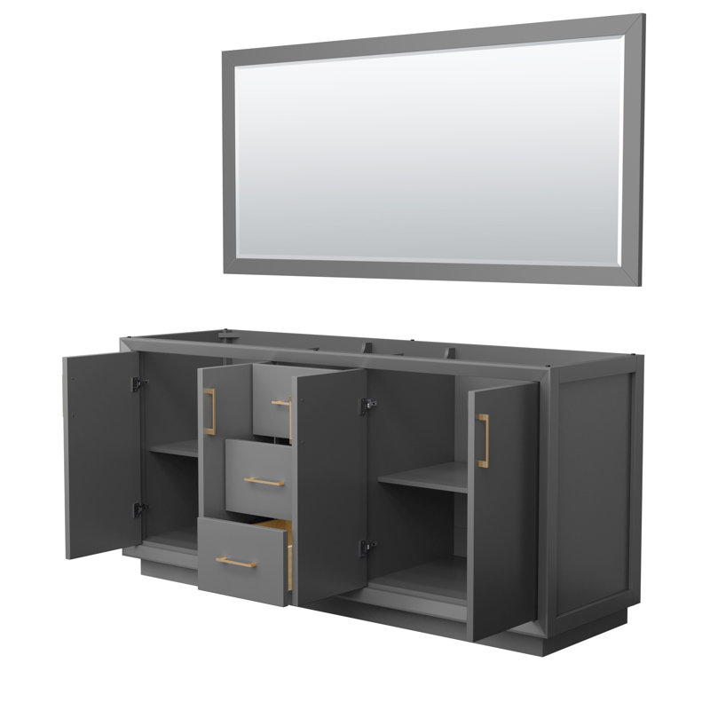 Strada 71'' Double Bathroom Vanity Base Only, Dark Gray/Brown