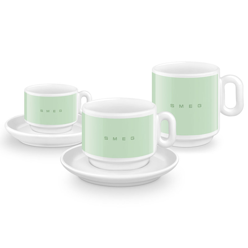 50's Style Porcelain Cappuccino Cups, Set of 2, Green