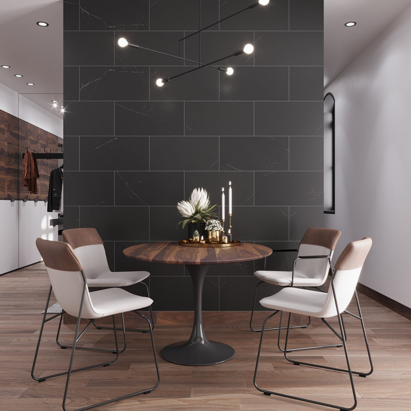 Grandis 12 x 24 Eastern Black Marble Tile (10 Sq Ft/Case) - 5 Pack, Nero adouci