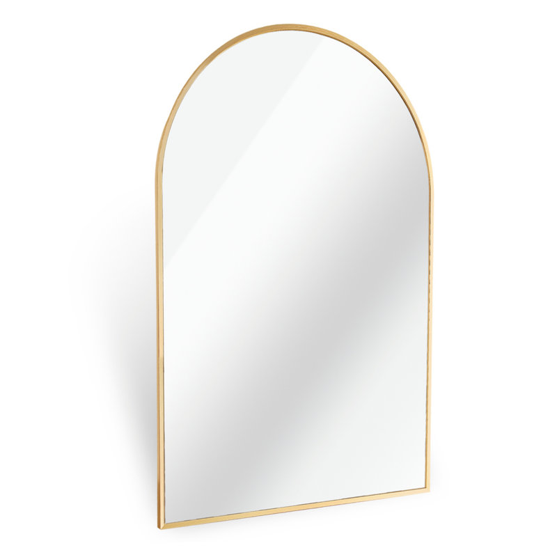 Metal Framed Arched Bathrrom Mirror For Wall, Gold, 40" x 30"