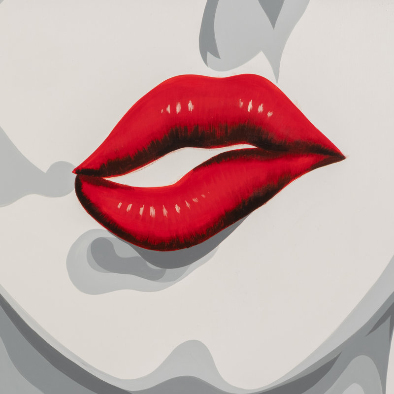 47X47 Hand Painted Lip Bite, White