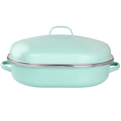 Martha Stewart 18In 3 Piece Enamel Oval Roaster With Rack And Lid In Martha Blue
